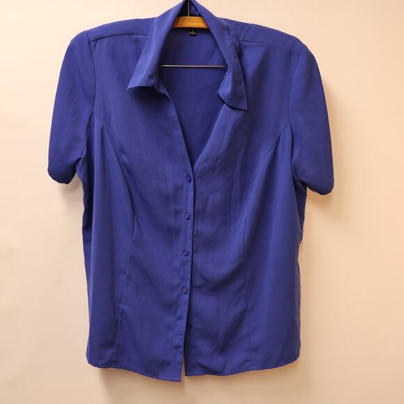 Element Blue Blouse Button Front Size 2XL Short Sleeves Collar Shldr Inserts - Picture 3 of 16